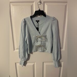 Light Blue Dressy Cardigan with Bow Accents